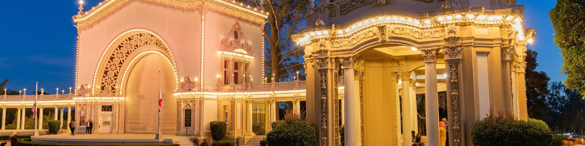 Spreckels Organ Pavilion showing night scenes