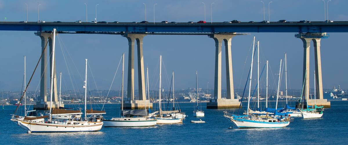 San Diego Coronado Bridge which includes a bridge and a bay or harbor