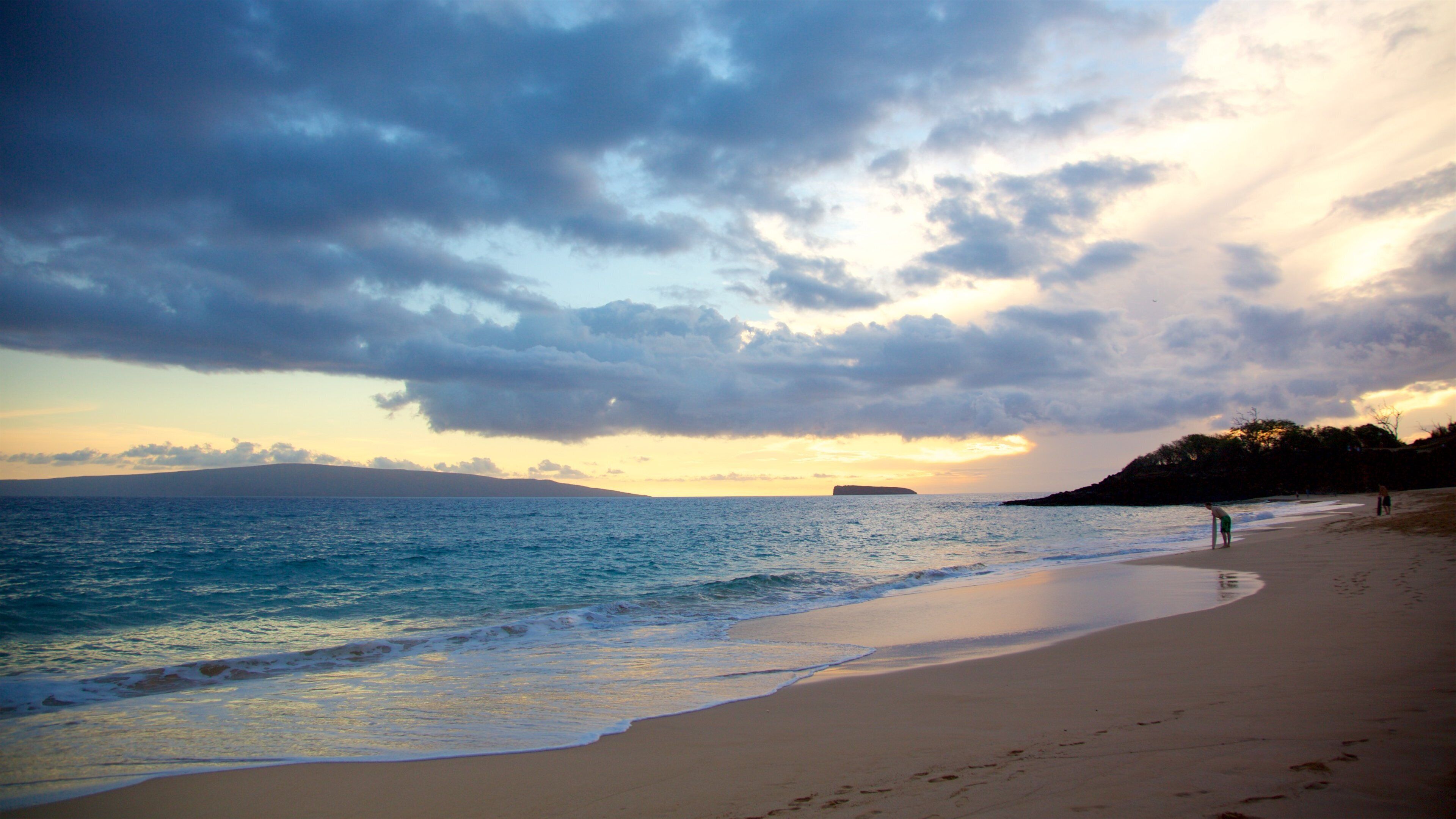 Makena Beach State Park featuring general coastal views, a beach and a sunset