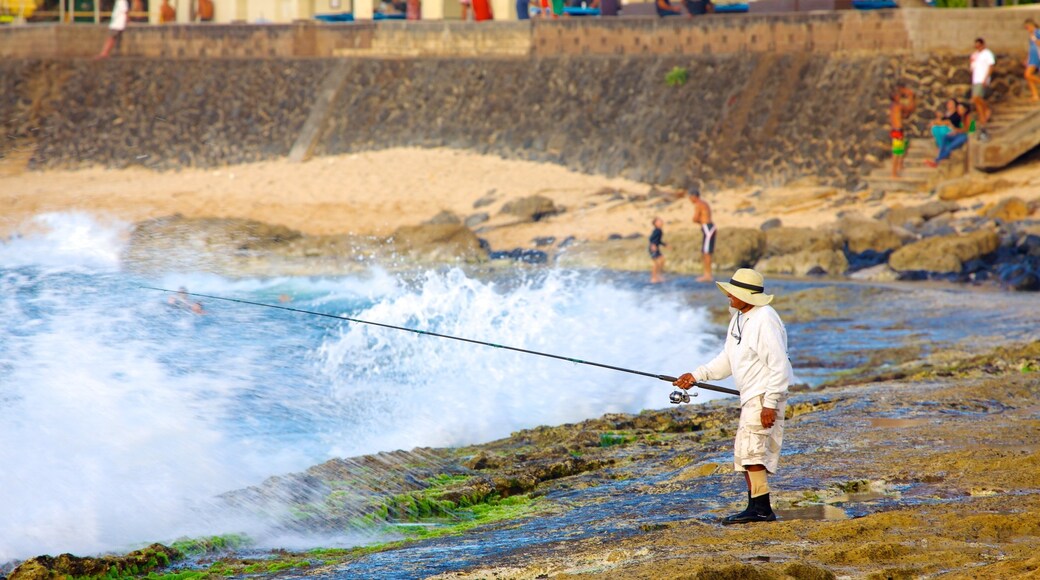 Parque de la playa Hookipa ofreciendo pesca y costa escarpada y también un hombre