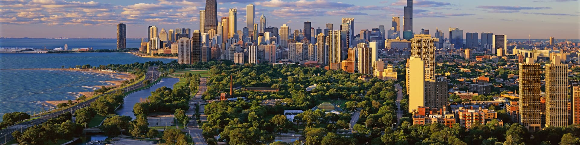 Chicago Skyline, Chicago, Illinois shows amazing architecture in panoramic format