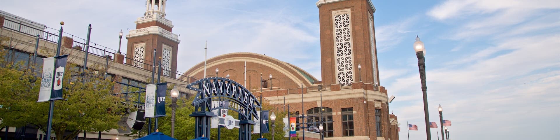 Navy Pier das einen allgemeine KĂŒstenansicht und Wildblumen sowie Paar