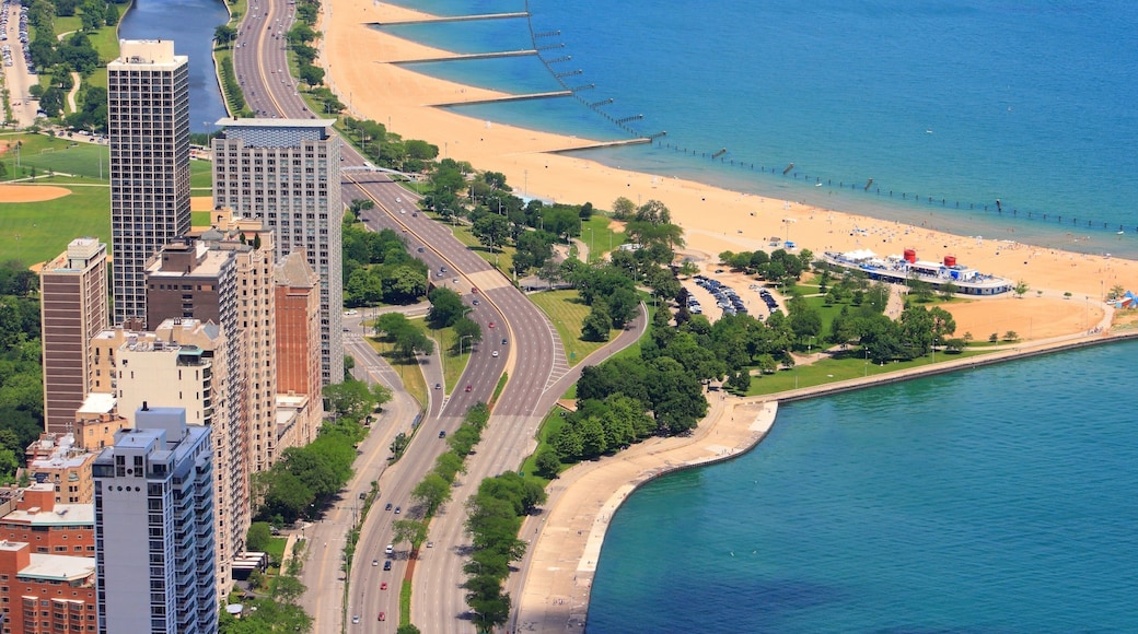 Chicago city aerial view with Gold Coast. North Avenue Beach.