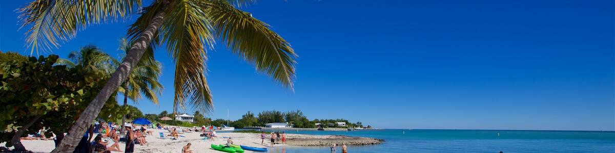 Sombrero Beach showing a bay or harbour and a beach as well as a small group of people