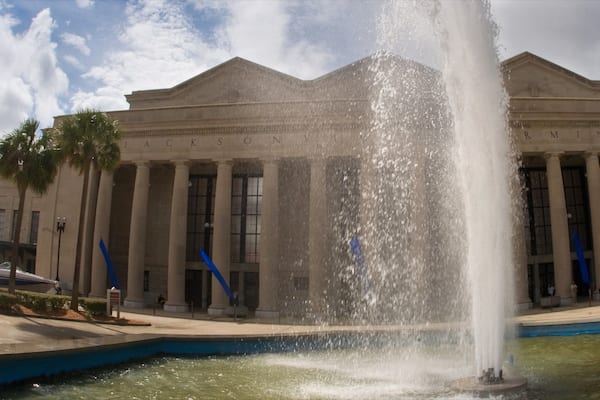 Prime F. Osborn III Convention Center which includes heritage architecture and a fountain