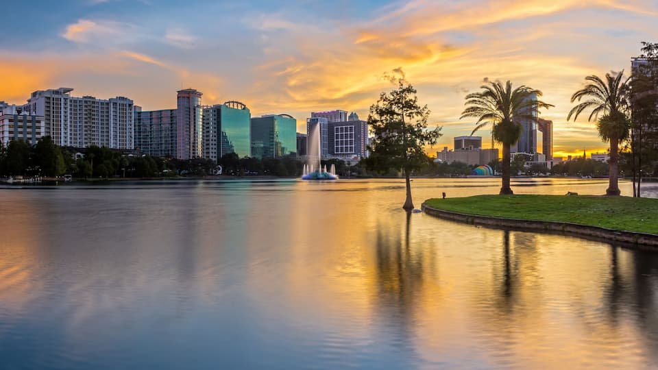 Downtown Orlando from Lake Eola Park at Sunset