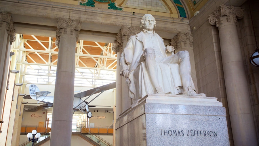 Missouri History Museum featuring interior views, signage and a statue or sculpture