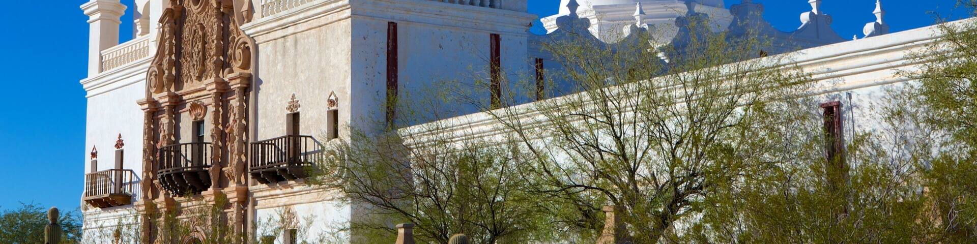 Mission San Xavier del Bac showing a church or cathedral and heritage architecture