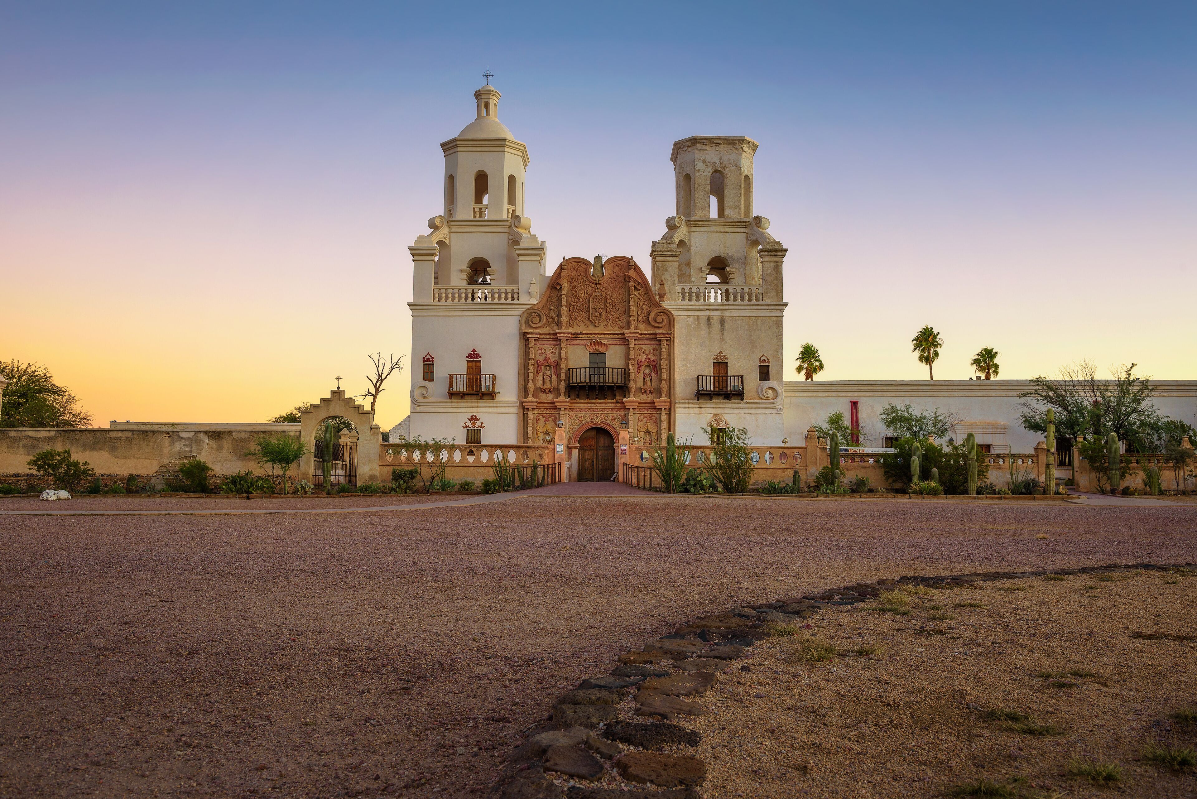 Sunrise at the San Xavier Mission Church in Tucson