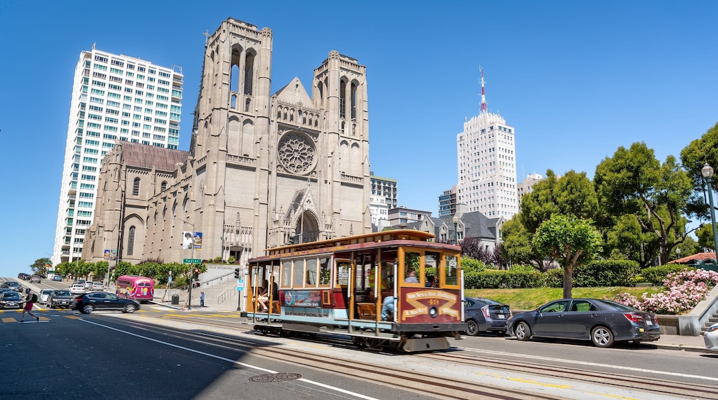 Grace Cathedral which includes heritage architecture, railway items and a church or cathedral