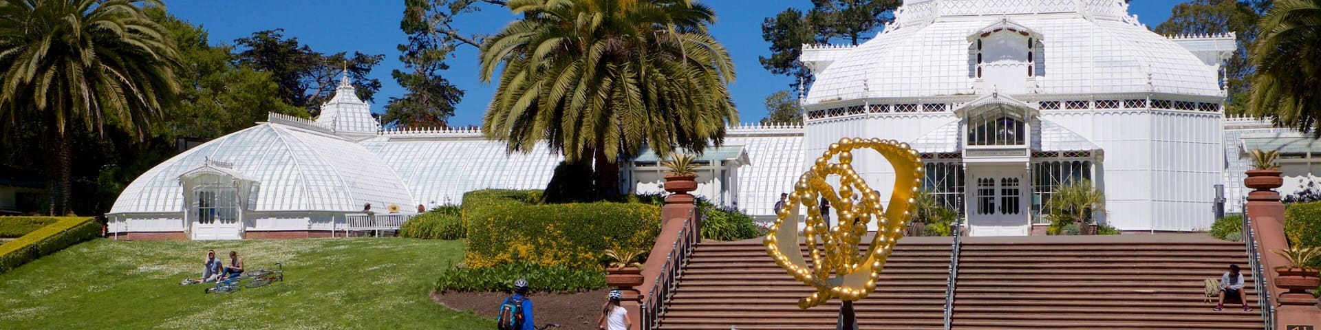 Conservatory of Flowers which includes outdoor art, heritage elements and flowers