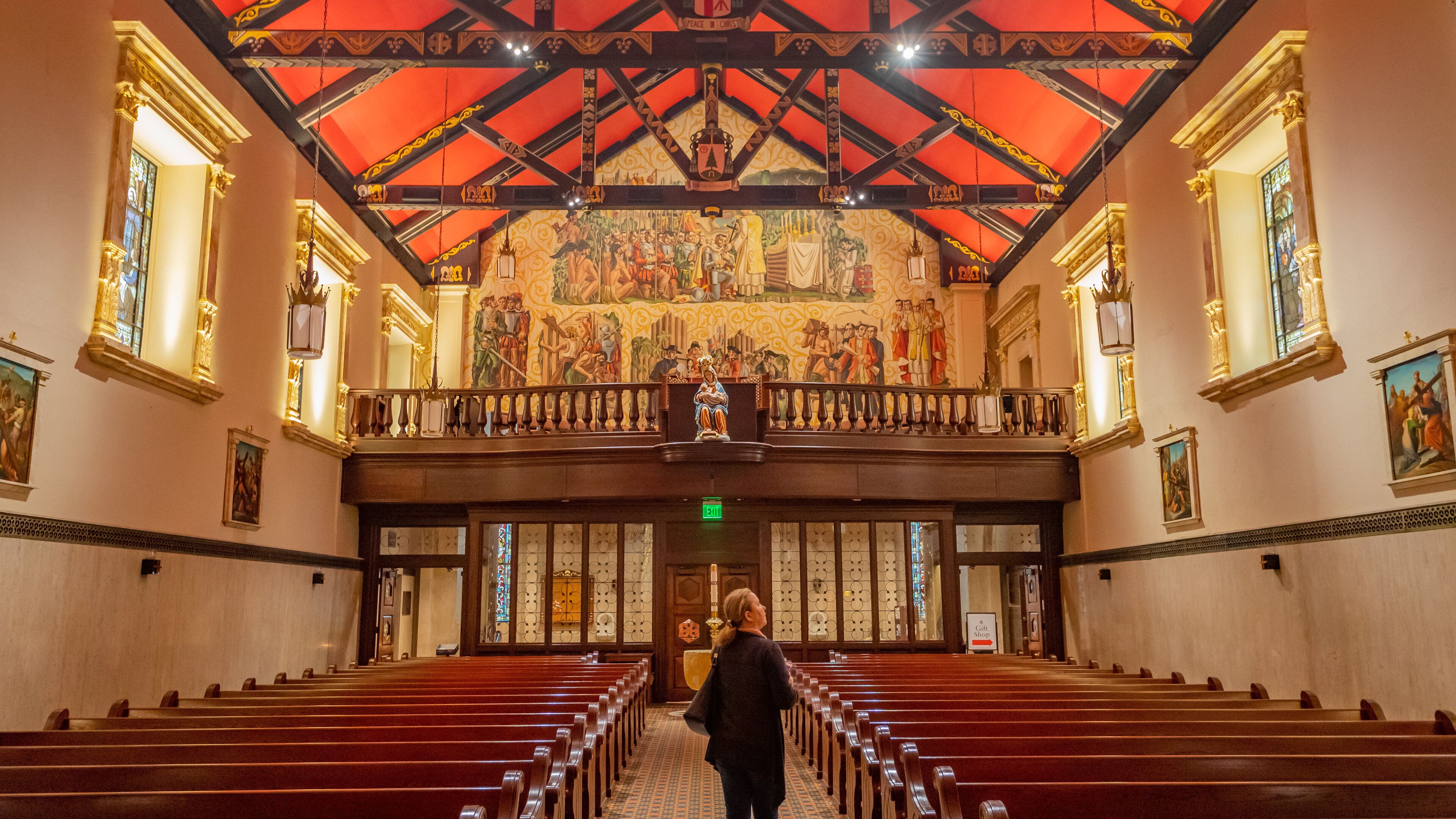 Cathedral Basilica of St. Augustine featuring interior views and a church or cathedral as well as an individual femail