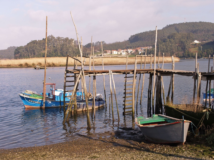 Boats for elver fishing in Nalon Ria Soto del Barco Asturias Spain