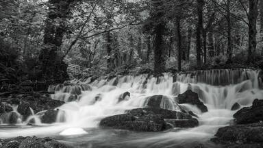 Black & White image Waterfall at Dun a Rí Forest Park, Kingscourt County Cavan Ireland