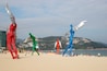 South China Sea, beach at DaMeiSha near Shenzhen city in Guangdong province. Place decorated by big angels sculptures.