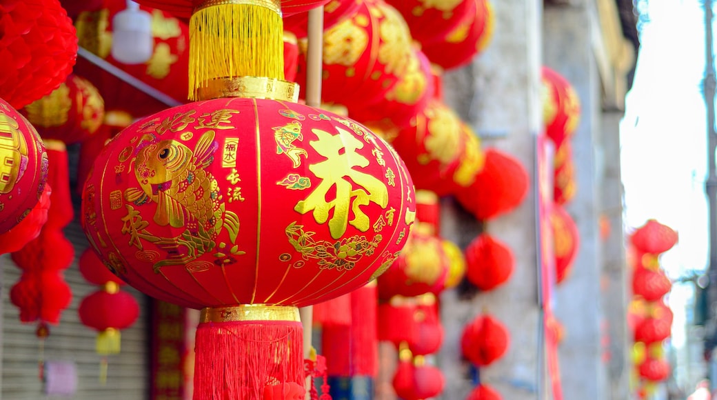 The traditional Chinese red lanterns hanging for the Lunar New Year. Year of the Dragon.