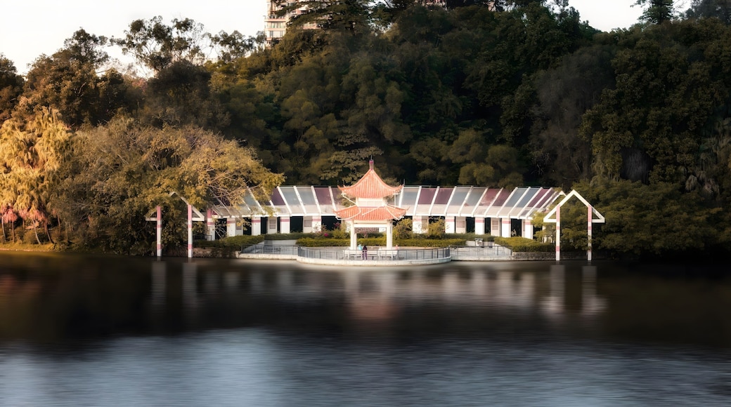 Traditional Chinese Pavilion at Donghu Lake Park Jiangmen China Sunset Reflection