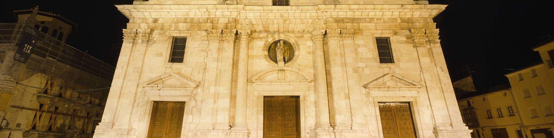 St Mary's ancient 15th century church at night.Briviesca, Spain