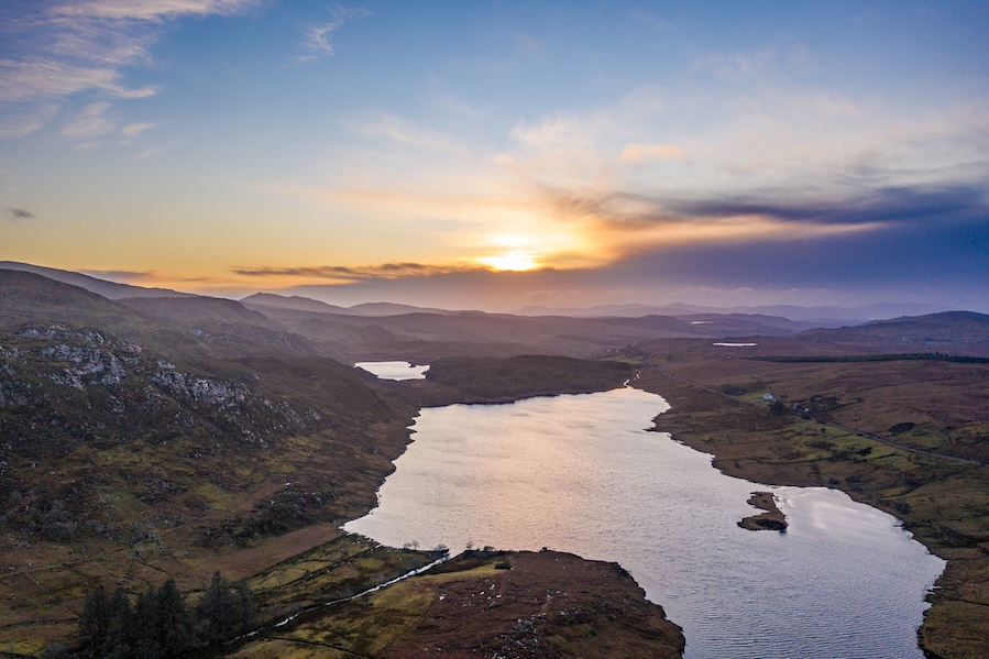 Aerial view of Lough EA between Ballybofey and Glenties in Donegal - Ireland