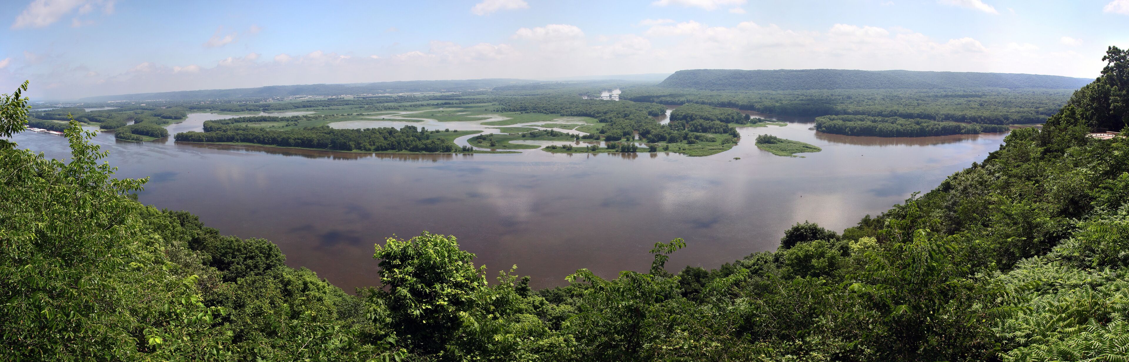 Mississippi River Overlook from above. deciduous forest overlooking the water Pikes Peak Iowa