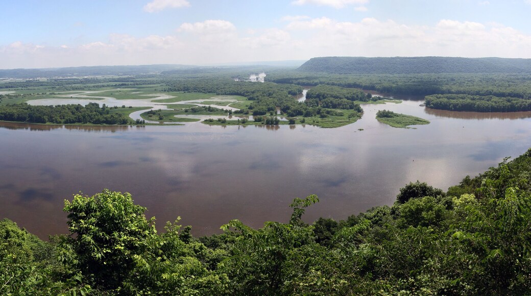 Mississippi River Overlook from above. deciduous forest overlooking the water Pikes Peak Iowa