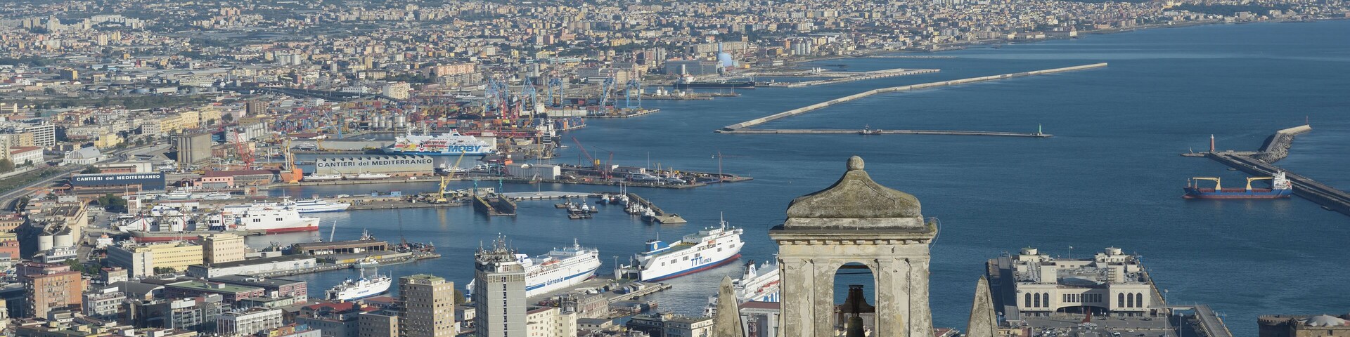 View of the gulf of Naples from the Castel Sant'Elmo with the Certosa di San Martino.