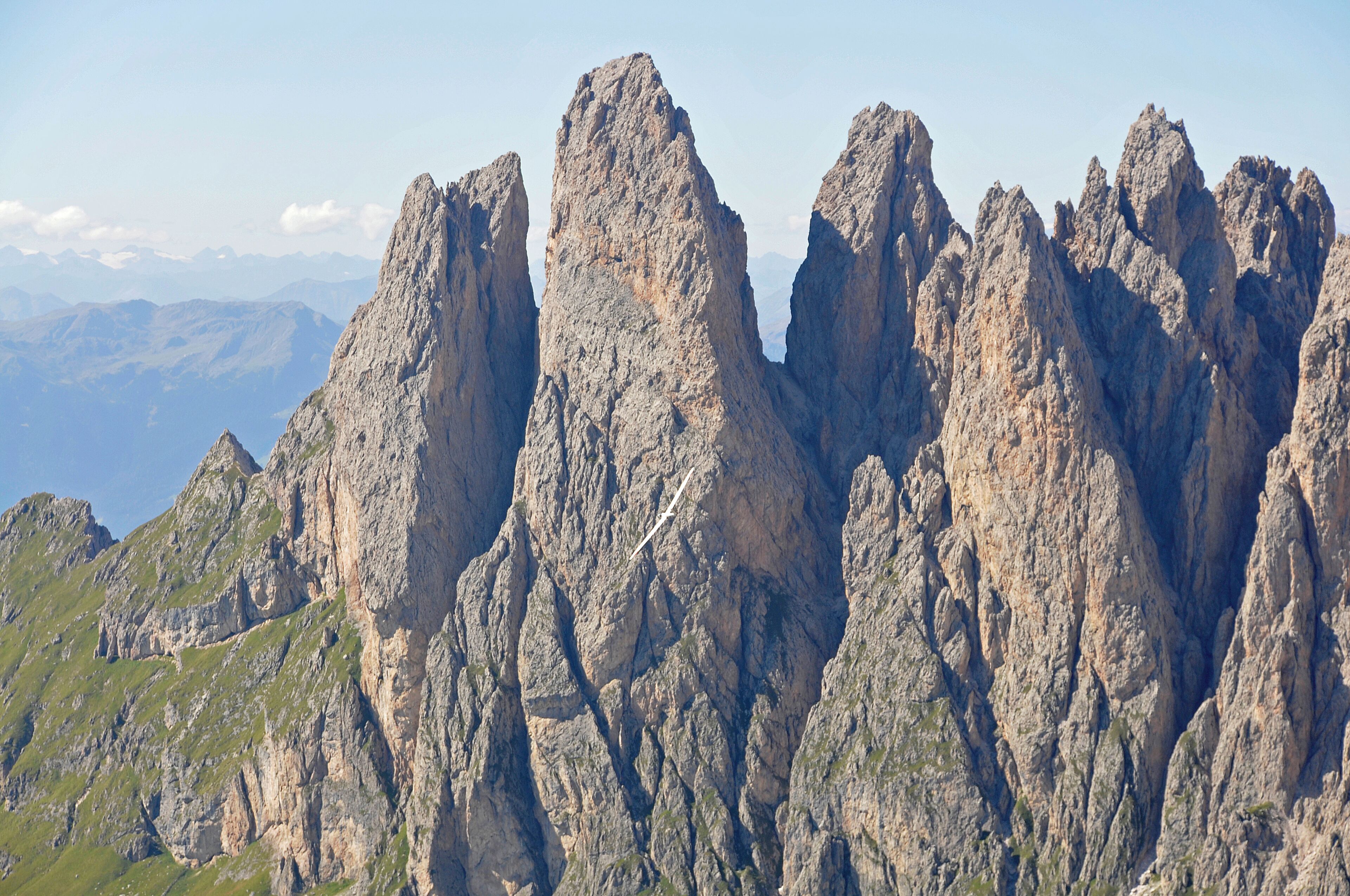Rugged mountain peaks with a clear sky.