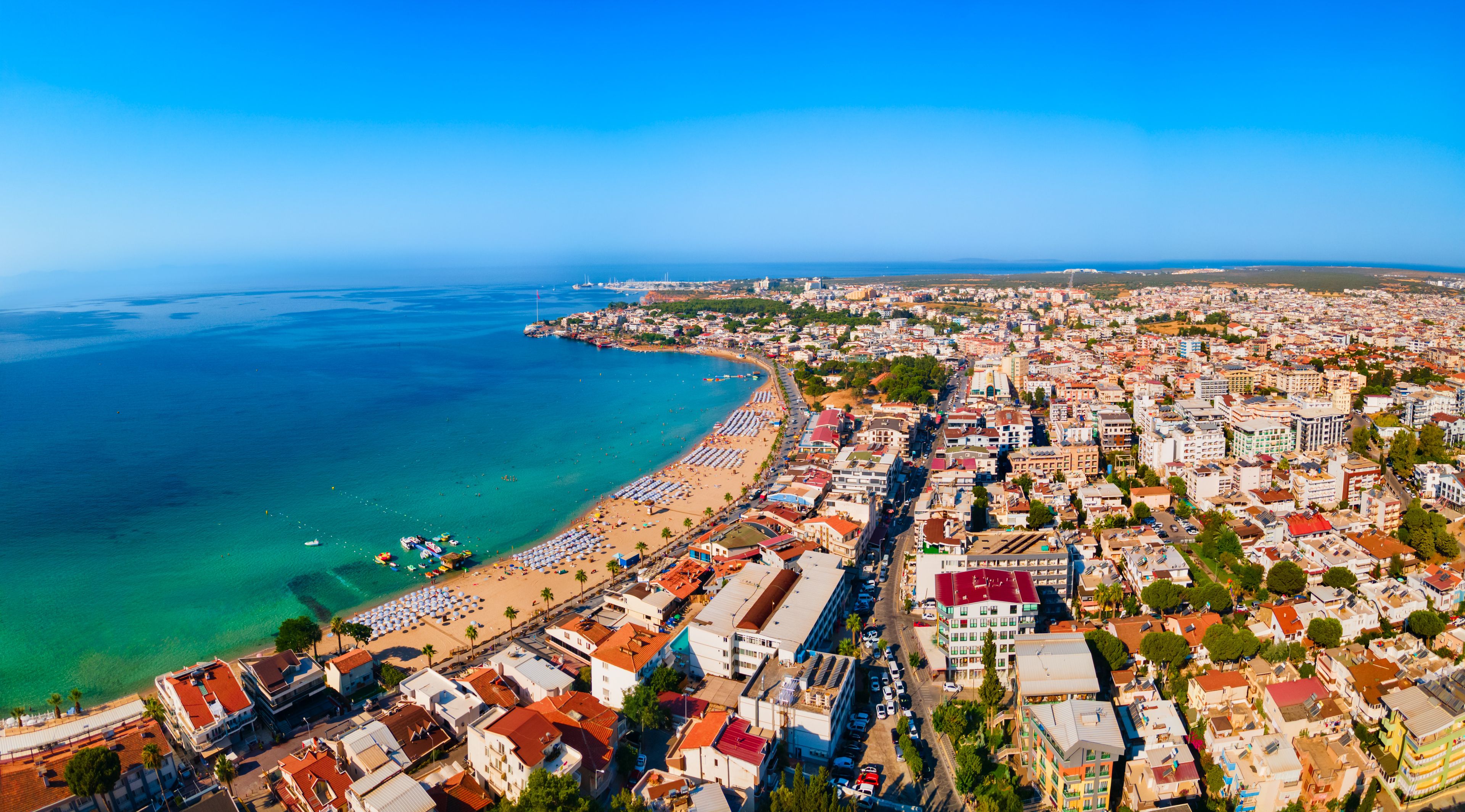 Didim city beach aerial panoramic view in Turkey