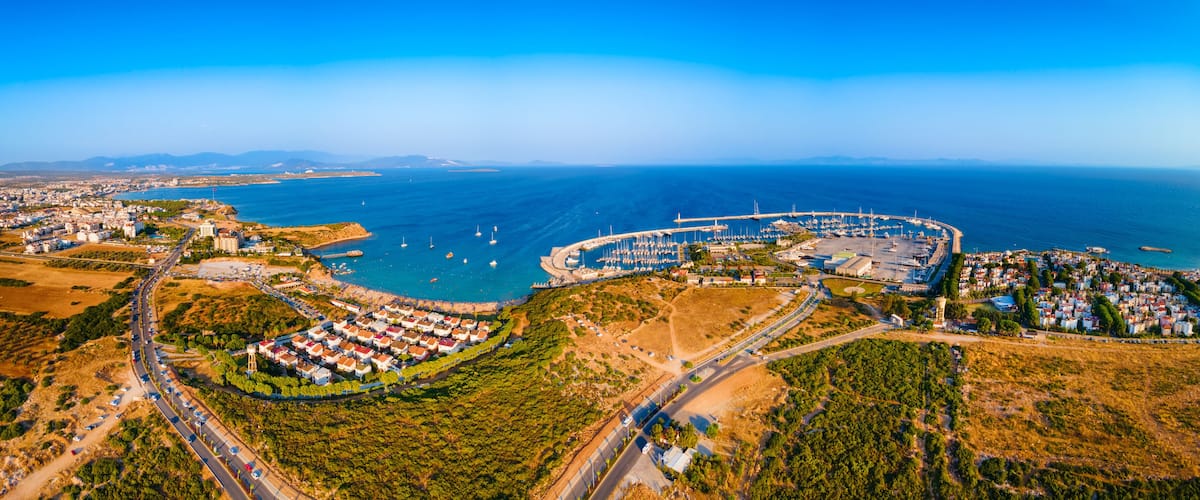 Didim Marina aerial panoramic view in Turkey