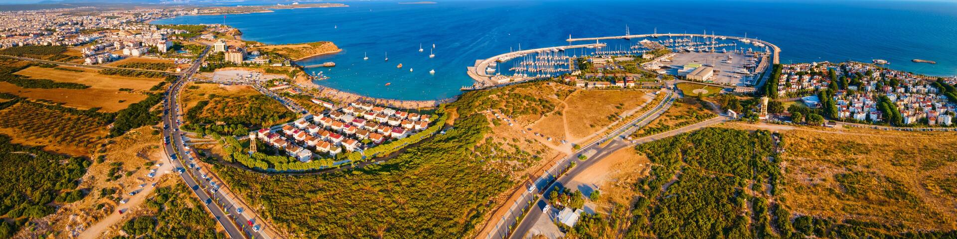 Didim Marina aerial panoramic view in Turkey