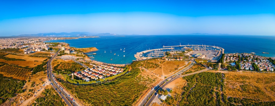 Didim Marina aerial panoramic view in Turkey