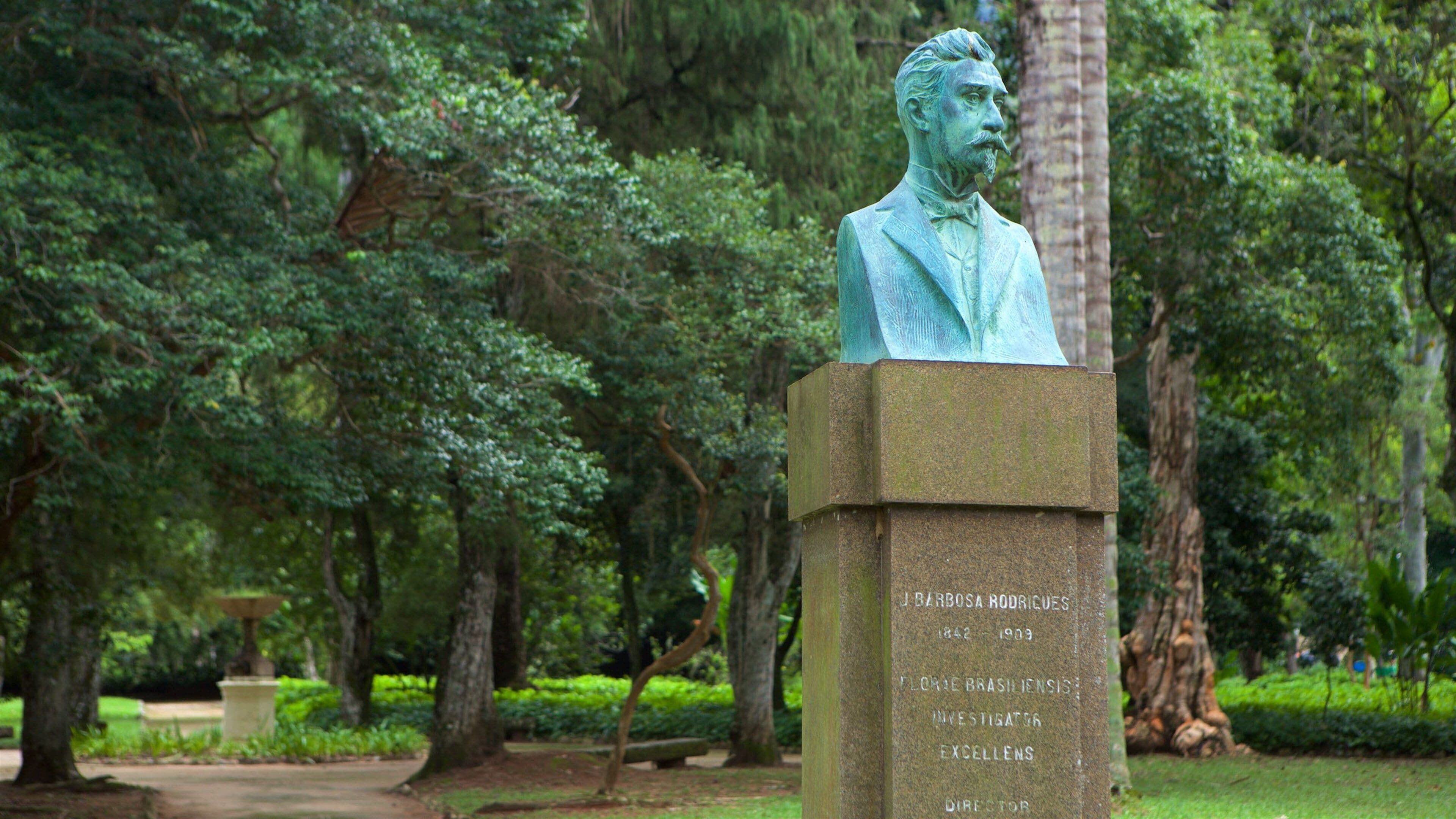 Jardín Botánico de Río de Janeiro ofreciendo un monumento y jardín