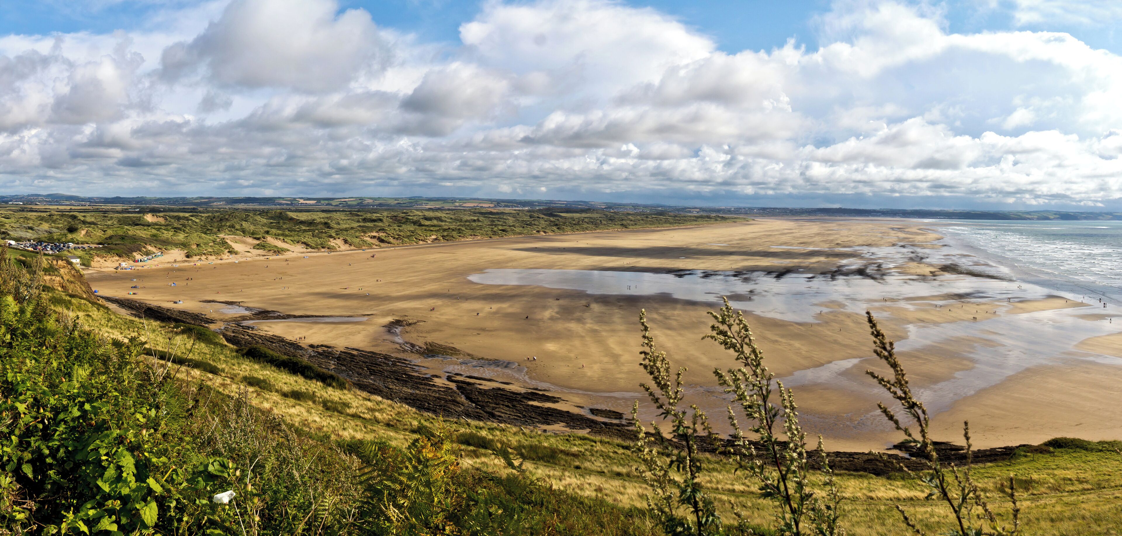 Panorama of Saunton Sands, a beach in the English village of Saunton on the North Devon coast near Braunton