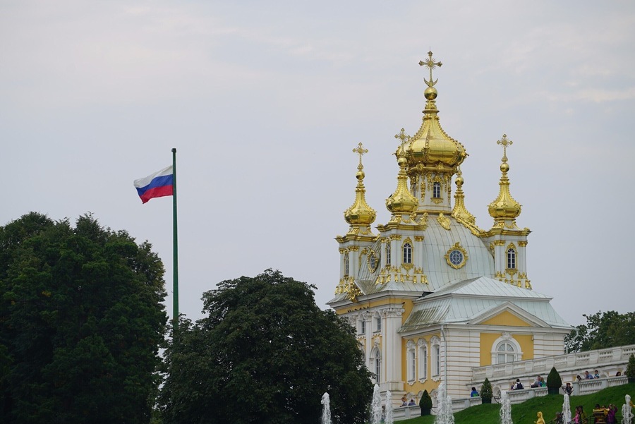 Part of the main palace at Peterhof.