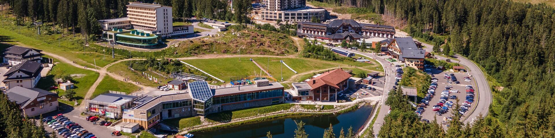 Aerial view of the Jasna recreation center in Demanovska Dolina in Slovakia