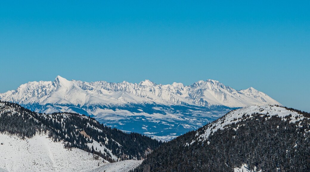 High Tatras from ski sliope on Chopok in winter Low Tatras mountains in Slovakia