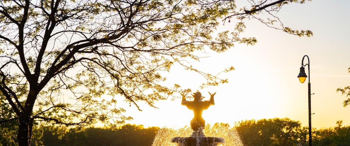 Fountain Through Sun Beams at Riverside Park
