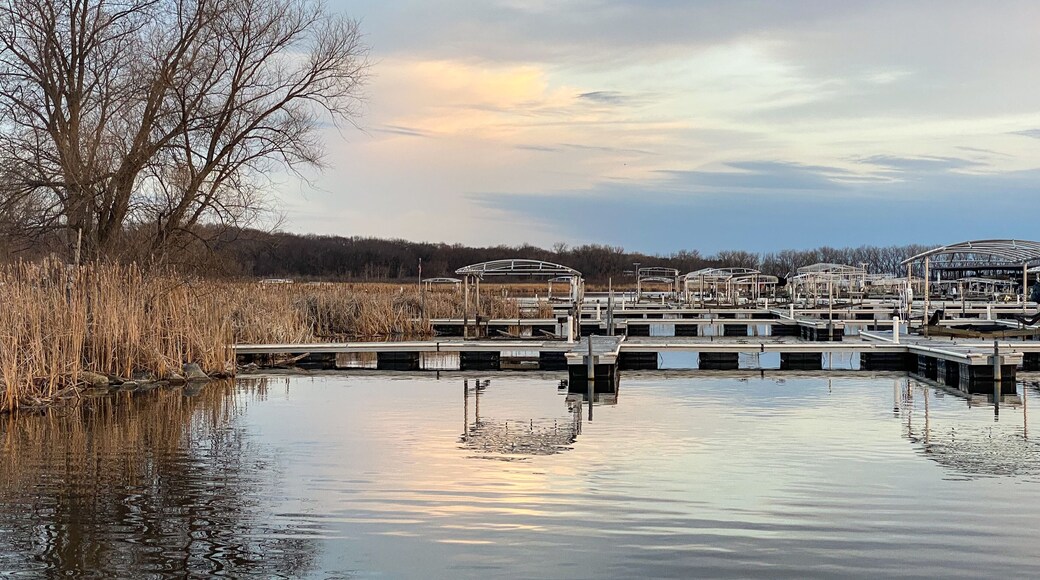 Spring sunset over boat piers