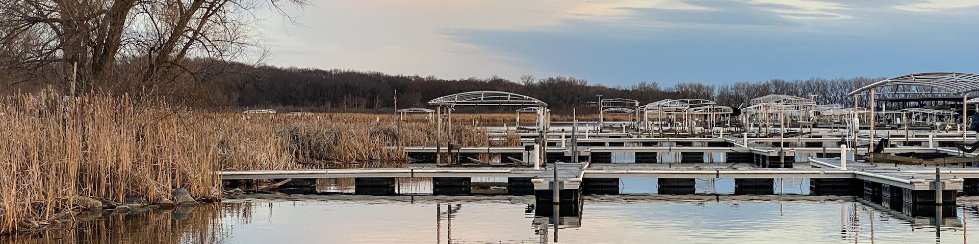 Spring sunset over boat piers