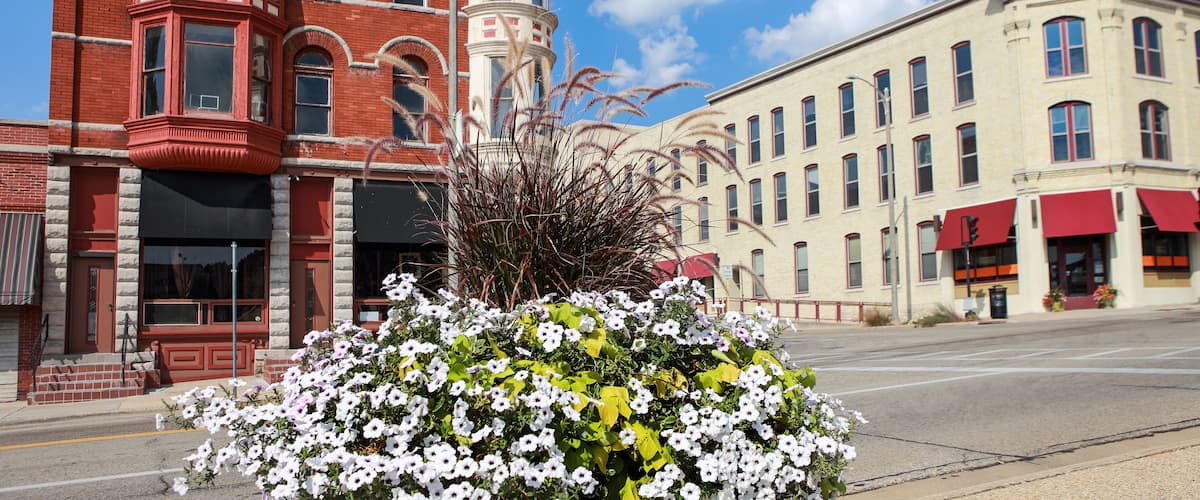 Turn of the century buildings in downtown Janesville, Wisconsin