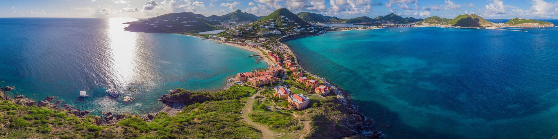 High Aerial view of the caribbean island of St. Maarten .