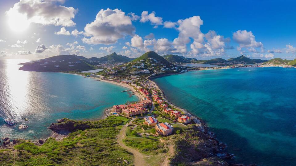 High Aerial view of the caribbean island of St. Maarten .