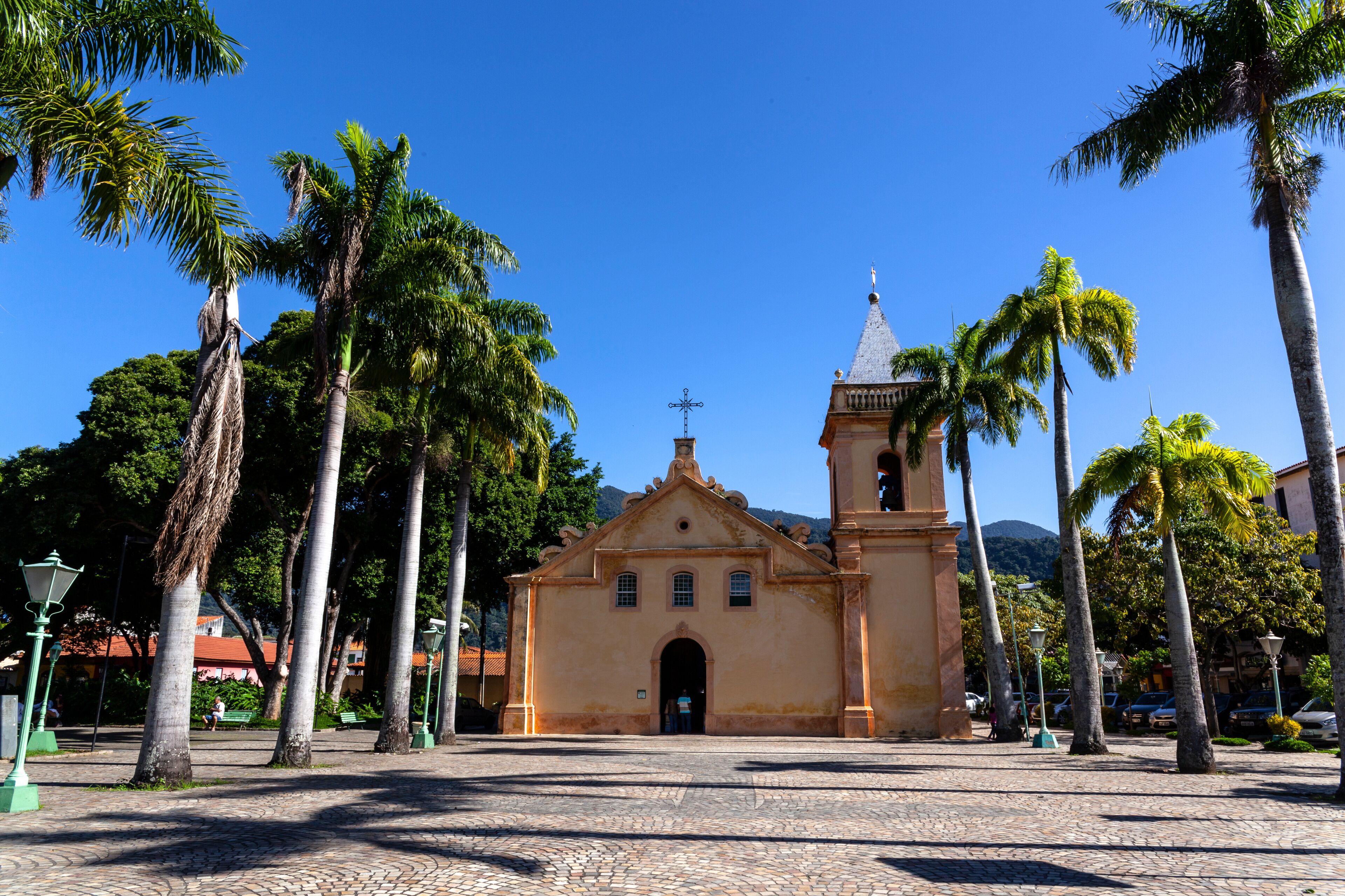 Facade of the parish church of Sao Sebastiao, Built in the 17th century of stone and lime, during the Jesuits' era, in city of Sao Sebastiao. north coast of Sao Paulo