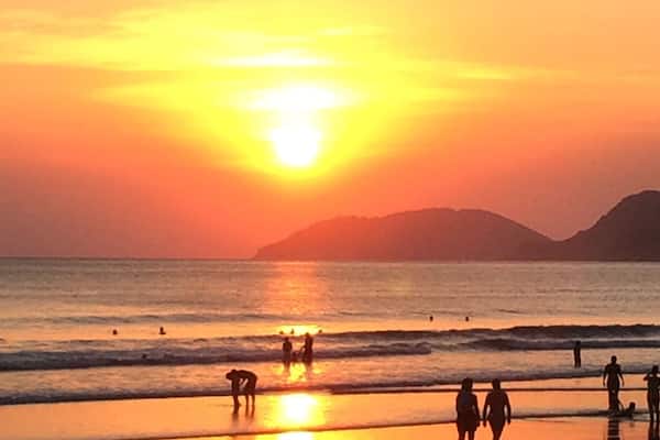 The beautiful sunset at Guaeca Beach, São Paulo, Brazil