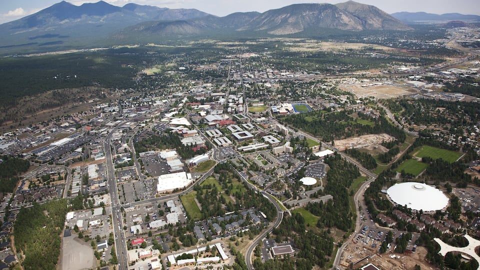Campus of NAU and City of Flagstaff, Arizona from above