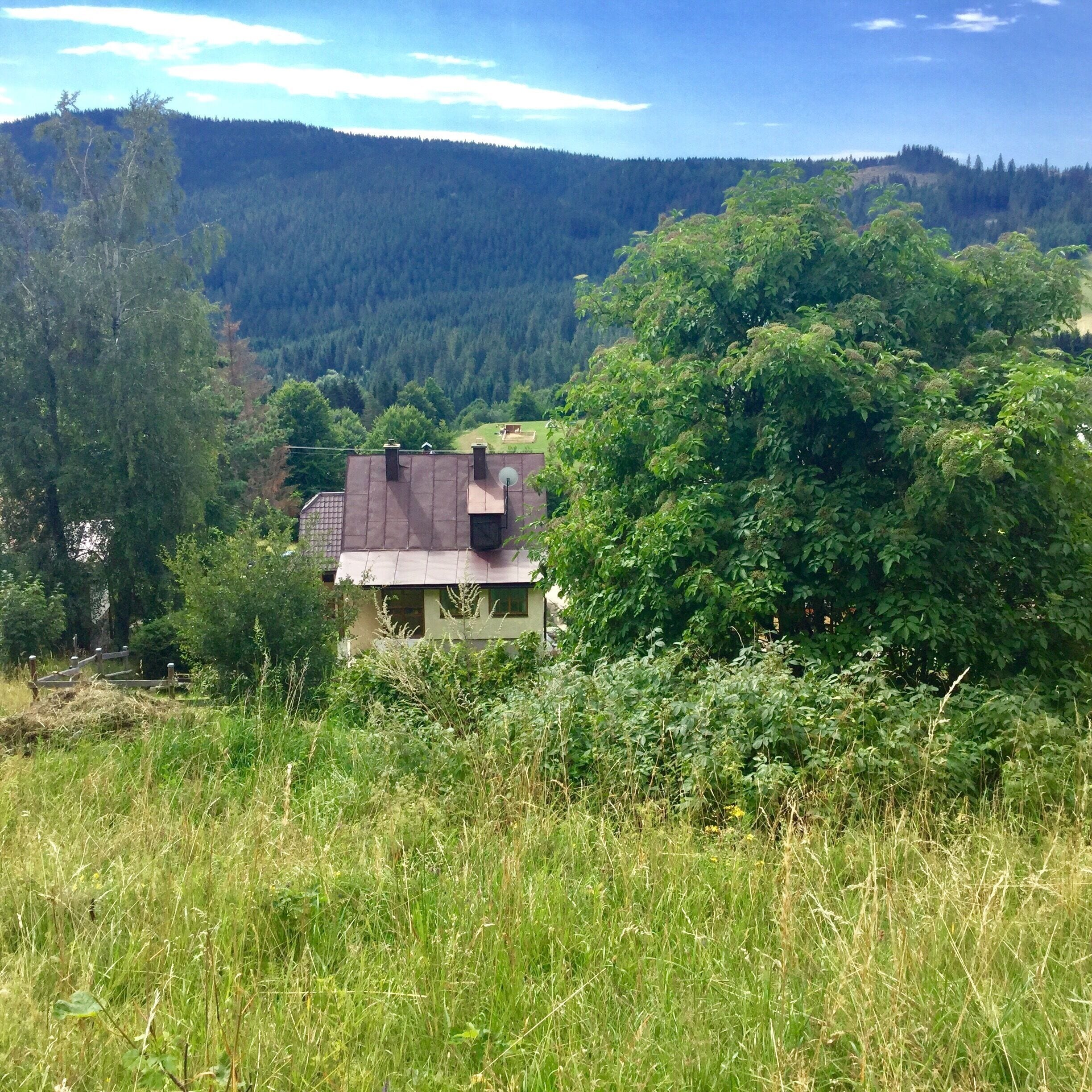 Scenic view of a wee house on the slopes of Donovaly village, central Slovakia. 2017