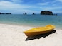 Yellow kayak on the famous Tanjung Rhu beach of Langkawi, Malaysia