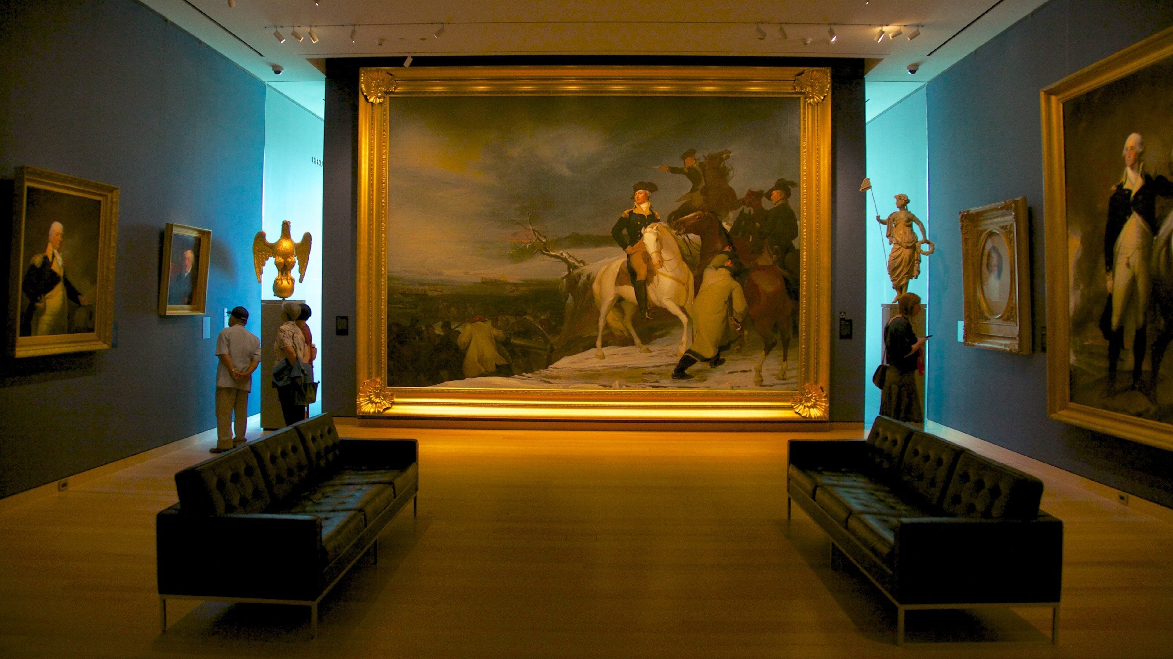 Boston Museum of Fine Arts showing art and interior views as well as a small group of people