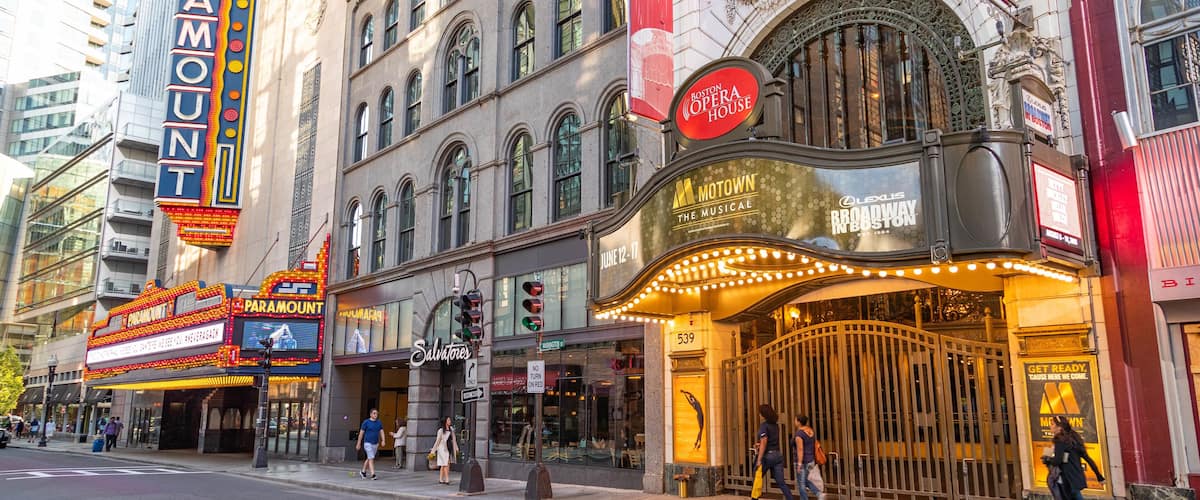 Boston Opera House showing street scenes and signage