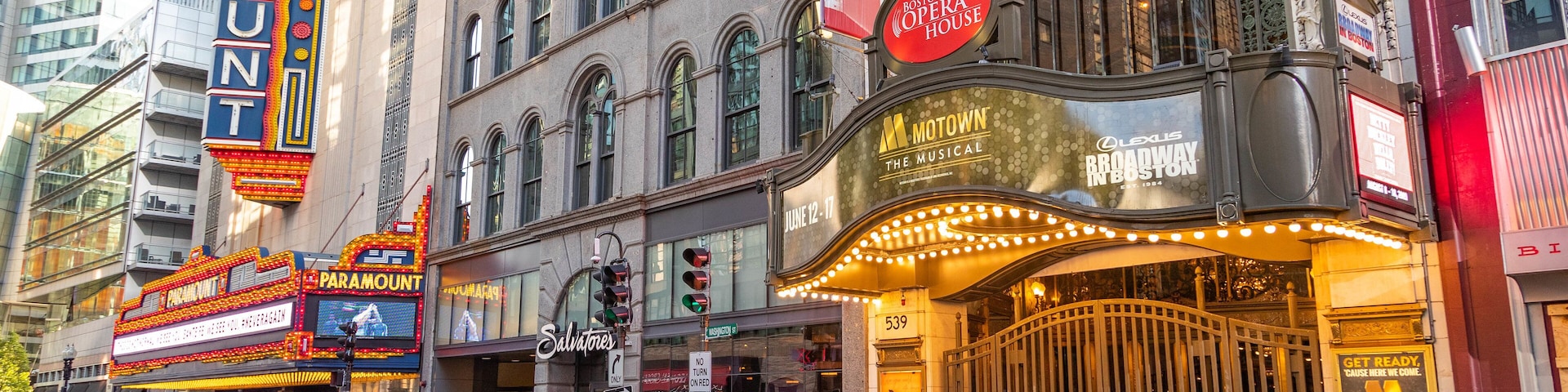 Boston Opera House showing street scenes and signage